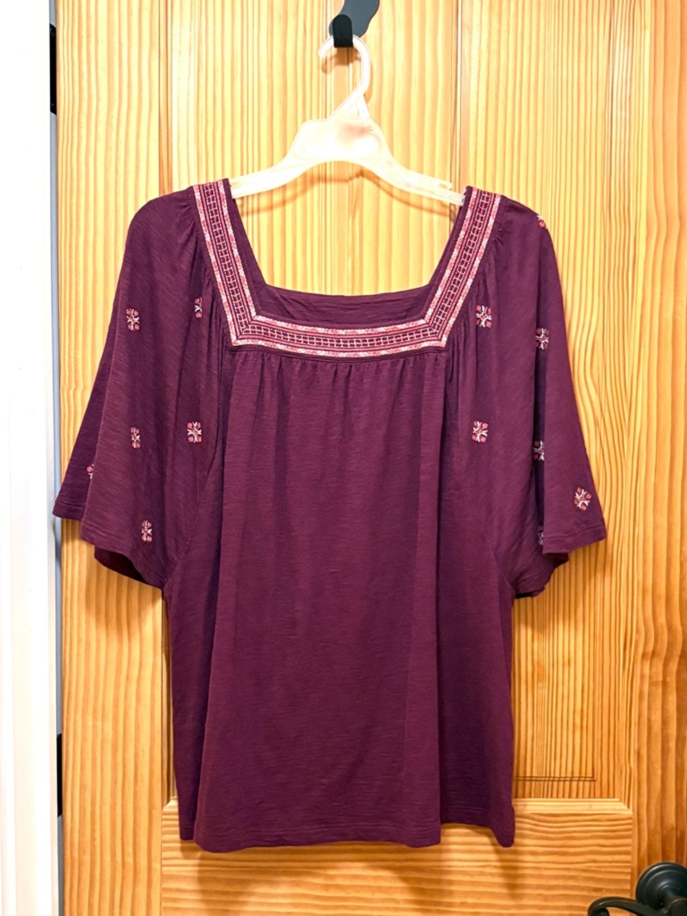 J. Jill Women’s Maroon Square-Neck Embroidered Top Size Small